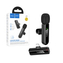 Microfone Sem Fio Hoco L20 Fair Lavalier com conector Relâmpago Preto